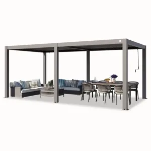 PRIMEYARD Pérgola 3×6 m postes de aluminio con techo de lamas de aluminio pabellón de jardín gris