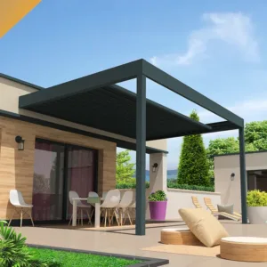 Pérgola retráctil SIROCO 4,50×4,109 m Motorizado con mando a distancia (Gris antracita RAL 7016)