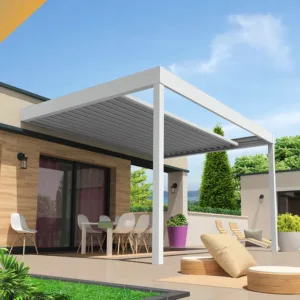 Pérgola retráctil SIROCO 4,50×4,109 m Motorizado con mando a distancia (Blanco RAL 9010)